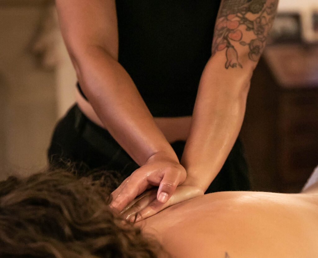 Swedish Massage two hands massage the back body